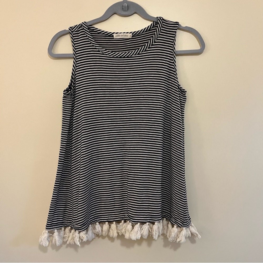Pebble and Stone Black and Cream Striped Tank Top